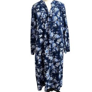 Lands' End Floral 100% Cotton Lounge Blue White Long Sleeve Small S Cottagecore